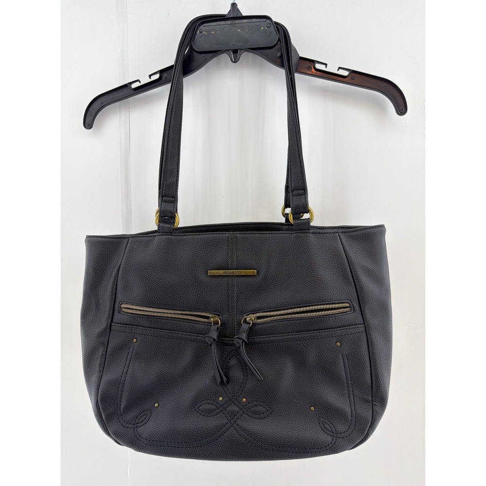 Rosetti Tote Bag Women Large Black Good Pebbled Faux Leather Embroidered Zip